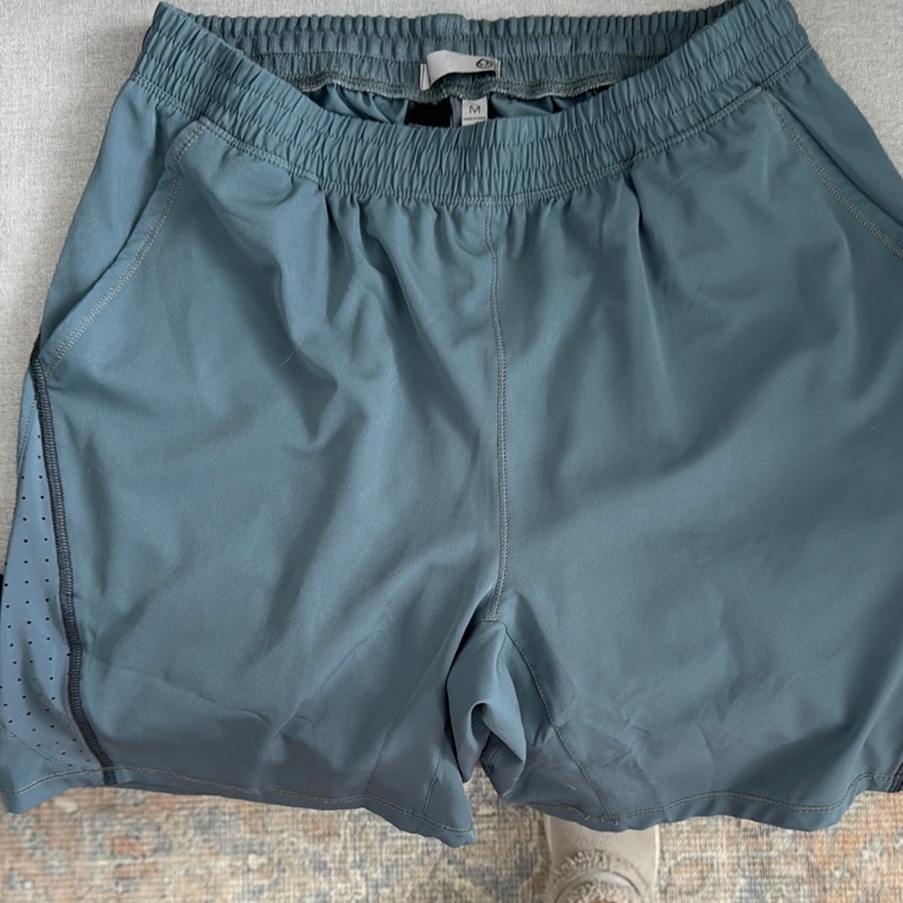 Blue and Green Athletic Shorts with Elastic Waistband